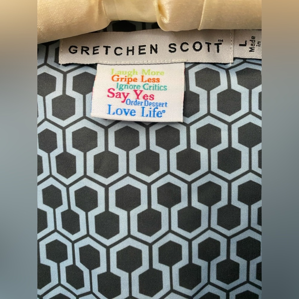 Gretchen Scott Blue & Black Geometric Wrap Dress Size L - Picture 3 of 5